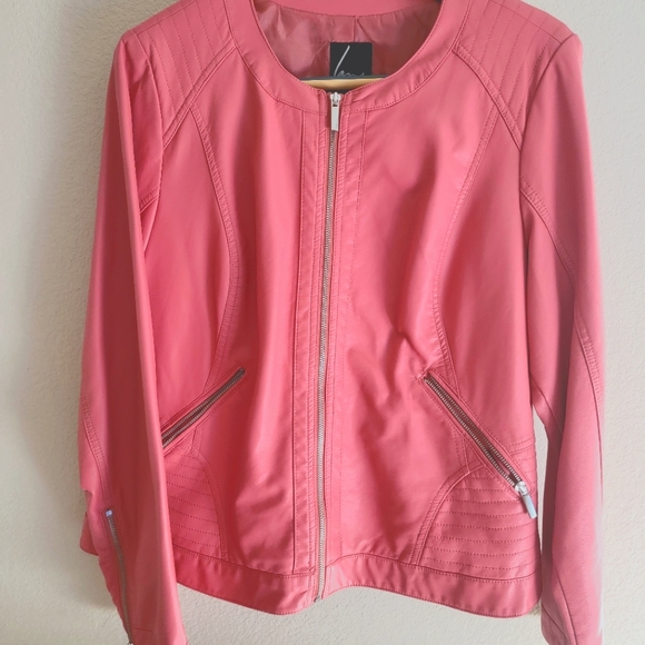 Lane Bryant | Jackets u0026 Coats | Lane Bryant Moto Faux Leather Jacket Coral  Size 8 | Poshmark